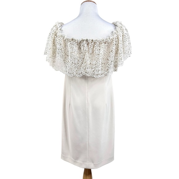 Joseph Ribkoff Off-Shoulder Lace Sleeve Sheath Dress Cream SZ 10 - Picture 5 of 16
